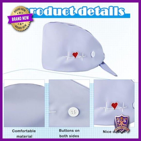 14-Piece Cotton Scrub Caps Set, Adjustable Tie Back, Heart Pattern, Adult Size main image 5